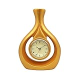 HARAY Tischuhr Wohnzimmer Schreibtisch Uhr Home Uhr Blume Arrangement Vase Ornamente Mode Desktop Uhr Metallzeiger Deskuhruhr Geeignete Schlafzimmerdekoration (Color : Geel)