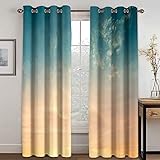 Vorhänge Schlafzimmer 3D Blauer Himmel Sonnenuntergang Landschaft Blackout Curtain Verdunkelung 220x210 cm Gardinen Blickdichte Vorhänge Schlafzimmer Ösen Thermo Vorhang, Mit Muster Für Fenster Woh