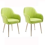 Moderne Küchen-Esszimmerstühle, Esszimmerstühle, 2er-Set, Wohnzimmer-Sessel, modernes Leder, gepolsterte weiche Stühle mit hoher Rückenlehne, Metallbeine, Lounge-Stühle (Farbe: Grün)