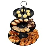 MamboCat Etagere Nero matt schwarz I Porzellan I 3-stöckig I Ø 26 cm I Servierplatten I Cupcake-Ständer I 3 Etagen I auch für Obst, Gebäck oder als Deko-Accessoire