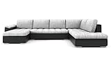 BETTSO -Ecksofa mit Schlaffunktion und Bettkasten, Couch für Wohnzimmer, Schlafsofa Sofagarnitur Sofa Eckcouch L-Form Wohnlandschaft mit Bettfunktion-SAGA 315/190 (Hellgrau+Schwarz, Rechts)