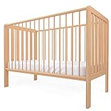 Staboos Baby Bett - Massivholz Kinderbett 70x140cm - 100% Buchenholz Babybett Natur - Gitterbett inkl. höhenverstellbarem Lattenrost - Made in EU