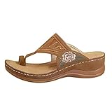 Sandalen Frauen Sommer Mode Clip Toe Flower Stickerei (41,Braun)
