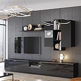 Lomadox Wohnwand modern schwarz mit LED Beleuchtung und Glasfronten, B/H/T: ca. 290/195/48 cm