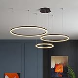 HYQJUNE Modern LED Ring Pendelleuchte Dimmbar Wohnzimmerlamp Aluminium Kronleuchter Mit Fernbedienung Schlafzimmer Hängeleuchte Salon Esszimmer Deckenleuchte Metall Acryl Hängelampe,Schwarz,40+60+80