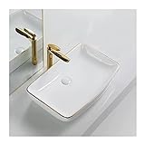 BinOxy Bathroom Sink/Waschbecken Bad Modernes Keramik-Waschbecken im Dekor, goldene Aufsatzmontage, Badezimmer-Waschbecken über der Theke, rechteckig, Waschtisch, weiß Badwaschbecken (Size : L)