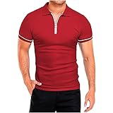 Herren Casual Kurzarm T-Shirt Sommer Reißverschluss Golf Shirt Designer Grafik Arbeit T Shirt Klassische Tops Athletic Blusen Shirt für Männer Kurzarm UK, rot, L