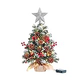 Warmiehomy Weihnachtsbaum Künstlich Klein 55cm, Künstlicher Weihnachtsbaum mit Beleuchtung & Deko Christmas Tree Mini mit Silberner Weihnachtsbaumspitze Als Geschenk für Tisch Weihnachtsdeko
