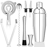 Gvolatee 750 ml Cocktail Set, 8 Pieces Stainless Steel Shaker Mixer, Professional Bartender Accessories, with Shaker, Double Measuring Cup, Spoon, Pourer, for Home, Mixing Drinks, Bar, Party (Silver)