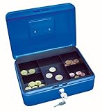 Wedo 145303X Geldkassette (aus pulverbeschichtetem Stahl, versenkbarer Griff, 5-Fächer-Münzeinsatz, Sicherheits-Zylinderschloss, 25 x 18 x 9 cm) blau