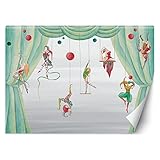 Feeby Fototapete Harlekin Zirkus 150x105 cm Grün XXL Vlies Wandtapete Tapeten Wohnzimmer Schlafzimmer Büro Flur Jugendzimmer Moderne Design Wandbild Wand Dekoration Clown Akrobaten