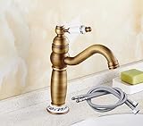 Badarmatur drehbarer Wasserhahn, antiker Unterbau-Waschtischhahn 1-Loch-Montage-Mischbatterie für heißes kaltes Becken