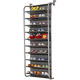 TZAMLI 10-Tier Schuhregal über der Tür Shoe Organizer Hanging Shoe Storage Shelf Starke Metallhaken für Speisekammer (Silbergrau, 56 x 21 x 151cm)