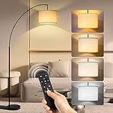 OUTON Moderne Bogenlampe Wohnzimmer Stehlampe mit Fernbedienung, Dimmbar LED-Stehlampe mit stufenloser Farbtemperatur, mit weiß verstellbarem hängendem Trommelschirm für Wohnzimmer, Schlafzimmer