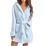 MODSGUE Damen-Fleece-Bademantel mit Kapuze, leicht, weich, kurz, Flanell, Nachtwäsche, Fleece-Bademantel, weich Sexy Dessous Durchsichtig Robe Satin