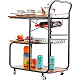 UTMACH Gelagert Holz-Metall-Rollwagen, industrieller Vintage-Stil, funktionaler Trolley, Einkaufswagen mit Aufbewahrungsbox, Outdoor-Getränkewagen, Bar Dauerhaft