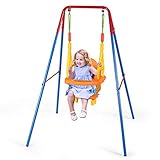 COSTWAY Babyschaukel mit Gestell, Schaukelsitz mit Rückenlehne, Geländer und Sicherheitsgurt, Babyschaukelsitz Garten, Kinderschaukel bis 25 belastbar, Gartenschaukel Outdoor für Baby und Kinder