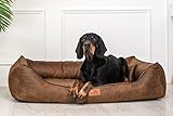 tierlando® Orthopädisches Hundebett Alberto Vintage Velours | Waschbar | Vintage Antik Style (AB4 | 100x75 cm (Innen 70x45 cm), 28 | Hellbraun)