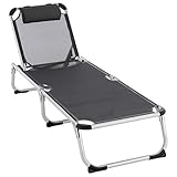 Nexos Divero Gartenliege Camping Liege 187x59x30 cm mit Kopfkissen Sonnenliege klappbar 5fach verstellbar Aluminiumrahmen grau/anthrazit Dreibeinliege Puula