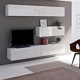 Lomadox Wohnwand Anbauwand weiß Hochglanz 5-teilig Modern, mit 2 TV-Lowboards, 3 horizontale Hängeschränke