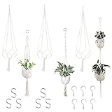 Gvolatee 6 stück Makramee Baumwollseil Hängeampel Set, Blumenampel Halter mit S Haken und Schraubhaken, Blumentopf Aufhänger für Innen Decken Balkone Wanddekoration und Außen Garten Pflanzen Deko