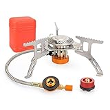 Campingkocher Gaskocher mit Piezozündung, 3500W Camping Kocher für alle Schraubkartusche Kartuschen, Faltbar Gas Campingkocher mit Tragebox und Gas Adapter
