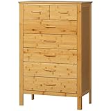 HOMCOM Kommode Sideboard mit 7 Schubladen Schubladenkommode Kleiderschrank mit Kippschutz Mehrzweckschrank für Wohnzimmer Esszimmer Bambus Naturholz 66 x 37,5 x 102,5 cm