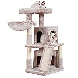 Hey-brother Muchroom MPJ004MU Kratzbaum mit Kratzbrett, 2 Luxus-Höhen, 105 cm Katzenturm mit gepolsterter Plüschstange und gemütlichem Korb, Katzenbaum