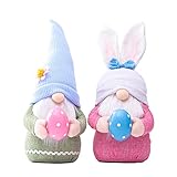 ENLACE 2 Stück Ostern Deko Wichtel, Handgemachte Plüsch Osterhasen Zwerg mit Eiern, Osterhasen Puppen für Osterdekoration Frühling Osterhase Wichtel Dekor Urlaub Dekoration