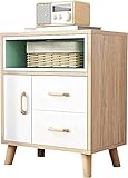 JUNNIU Nachttisch, Nachttisch, Nachttisch, runder Holzgriff, 2 Schubladen, 1 Tür, Aufbewahrungsregal für den Haushalt, 48 x 30 x 63 cm, Beistelltisch Decoration