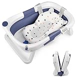 Uennm Groß Faltbare Baby Badewanne mit Badekissen, Anti-Rutsch Badewanne Baby, Badewanneneinsatz Baby, Babybadewanne Faltbar für Neugeborene Babys 0-10 Jahre, 60 X 43 X 20 cm