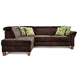 Cavadore Schlafsofa Ammerland mit Ottomane links / Federkern-Sofa im Landhausstil mit verstellbaren Kopfstützen, Bett und Bettkasten / 245 x 84 x 194 / Lederoptik braun