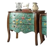 Ländlich bemalter Schrank mit 3 Schubladen, Veranda-Schrank, Schublade, Aufbewahrungsschrank, Schließfach for Wohnzimmer, Schlafzimmer YIJIAN (Farbe : Green D Large 89.9x45x80.5cm)