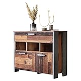 Newfurn Kommode Betonoptik Dunkelgrau Old Wood Sideboard Vintage Industrial - 106,7x86,3x41,6 cm (BxHxT) - Highboard Anrichte - [Kane.one] Wohnzimmer Schlafzimmer Flur Esszimmer