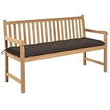 Camerina Gartenbank mit Taupe Auflage 150 cm Massivholz Teak Balkonbank Garden Bench Bank FüR Den AußEnbereich BalkonmöBel Bank