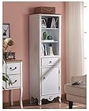KIRANDY Rustikaler Vitrinenschrank, traditioneller Aufbewahrungsschrank mit Tür und Regalen, Elegantes Design for Wohnzimmer oder Esszimmer (Farbe : Antique White 54x36x168cm)