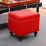 ROLTIN Kunstleder-Aufbewahrung, Würfel-Fußhocker mit Aufbewahrungsbox, Massivholz, Schuhwechselhocker, Spielzeugkiste, E, 40 x 34 x 40 cm