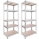 Arebos 2X Schwerlastregal Kellerregal Lagerregal Steckregal | 180x75x45cm | 5 MDF Platten | 2er Set | 875kg