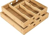 elbmöbel Besteckkasten Küchenorganizer aus Bambus 30 x 30 x 5 cm Schubladeneinsatz mit 5 Fächern für Besteck, Schmuck – der perfekte Schubladenorganizer aus stabilem Holz, natur