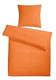 Carpe Sonno Seersucker Bettwäsche 135 x 200 cm Baumwolle - 2 teilig Bettwäsche-Sets aus Deckenbezug + Kissenbezug - mit Reißverschluss für Bettwäsche - Einfarbig Bettwäsche Bügelfrei - Orange