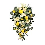 Künstlicher Tropfen, Frühling, Sommer, Haustür, Tropfen, Wandbehang, Tropfen, Blumen, Frühlings-Sommer-Kranz für Wand, Fenster, Party-Dekoration Türkranz Naturmaterialien Außen (Yellow, One Size)