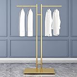 REMYS Goods Einfache Metall-Ausstellungsstände für Bekleidungsgeschäfte, Goldener 2-Wege-Kleiderständer, Anzug-Hemd-Ausstellungsständer, Eingangsbereich, Veranda-Organisation, hängender Kleiderst