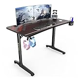 Eureka Gaming Tisch 120cm PC Tisch Gamer Tisch Gaming Schreibtisch Gaming Computertisch PC Schreibtisch mit Getränkehalter und Kopfhörerhalter Gaming Desk Schwarz