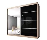 Schwebetürenschrank Kleiderschrank mit Spiegel Garderobenschrank mit Einlegeböden und Kleiderstange - 233x61x218 cm (BxTxH) - BEN 31 (Sonoma)
