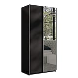 Kleiderschrank Rick 100, Elegantes Schlafzimmerschrank mit Spiegel, 100 x 216 x 64 cm, Top-Qualität Praktischer Schwebetürenschrank, Schlafzimmer, Schiebetür, viel Stauraum (Schwarz)