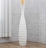 Leewadee Große Bodenvase für Dekozweige hohe Standvase Design Holzvase, Holz, 110 cm, weiß