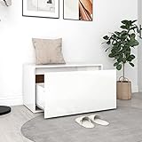 Gecheer Flurbank mit Schublade Sitzbank mit Stauraum Garderobenbank Truhenbank Flurschrank Sitztruhe Hochglanz-Weiß Spanplatte 80x40x45 cm