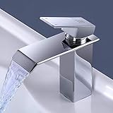 ZREE Wasserfall Waschtischarmatur, Wasserhahn Bad Chrom, Kaltes und Heißes waschamatur waschbecken, Wasserhahn Waschbecken für Badezimmer, Einhandmischer Waschbeckenarmatur, Bad Brass Mischbatterie