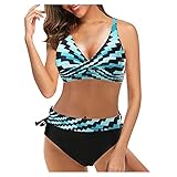 C'est TT Bikini Oberteil Frauen Bikini Set Damen Cross Back Badeanzüge Badeanzug mit Tropenmuster Oberteil mit Triangel Swim Shorts
