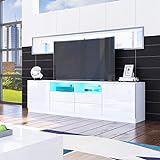 Senvoziii TV Lowboard mit Front Hochglanz Weiß 180 cm TV-Schrank LED Beleuchtung Modernes Sideboard mit 2 Türen und 4 Schubladen für Wohnzimmer
